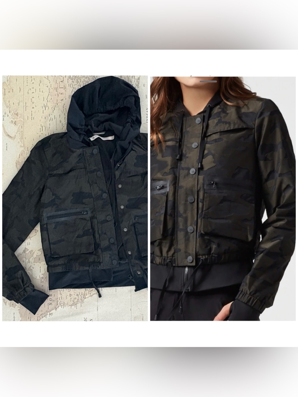 Blanc Noir Skyfall Aviator Jacket - Black Camo & Dark Green Hooded Size Small
